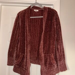 Mudd Plush Chenille Open-Front Cardigan in Deep Mauve / Dusty Rose